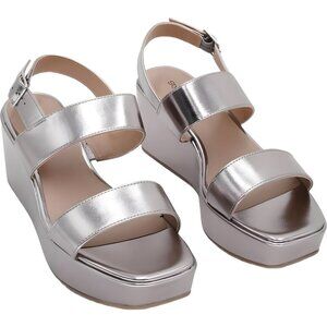 Women's Pewter Double-Strap Wedge Sandals US 9